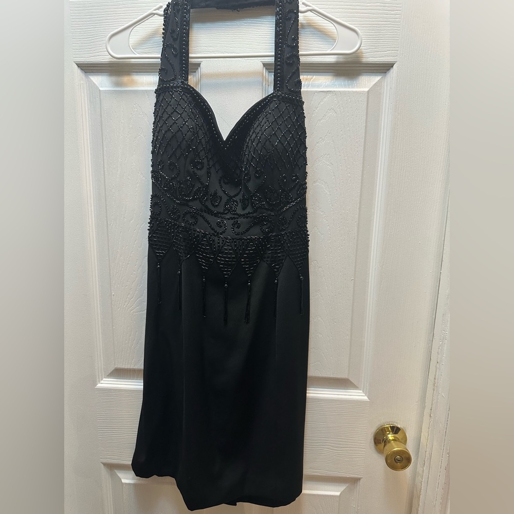 Black Beaded Short Formal Dress